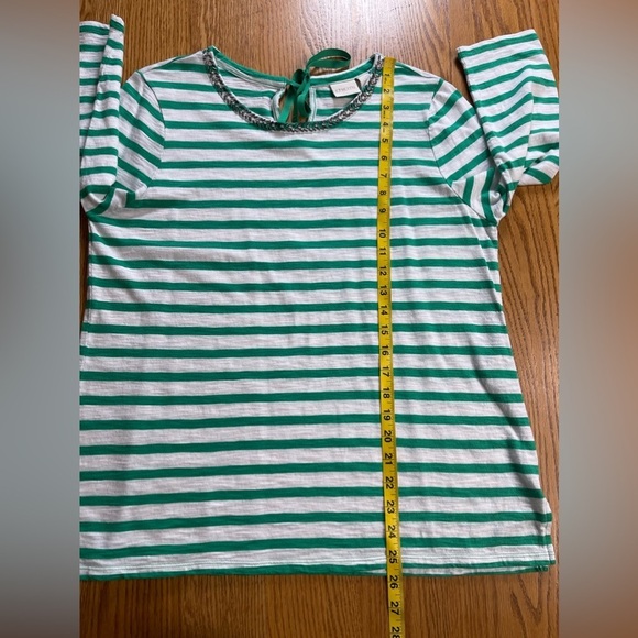 Chico’s Striped Embellished-Neckline Green White Top Size Large - Picture 6 of 7
